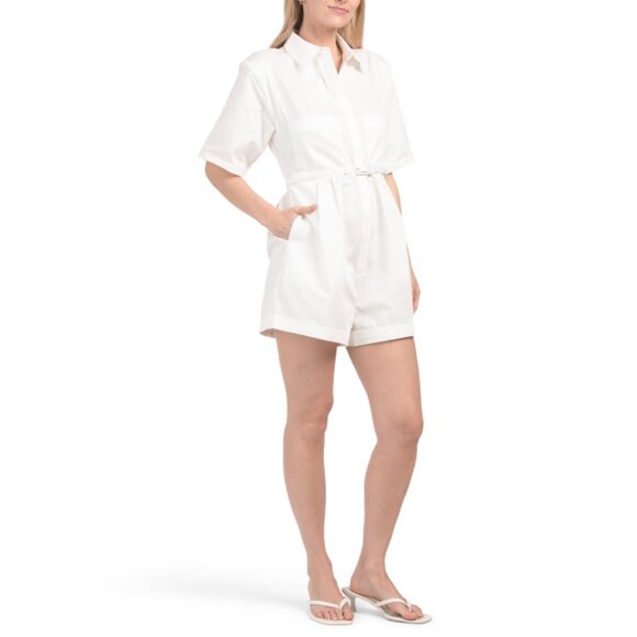 GREY LAB White Shoulder Pad Shirt Romper